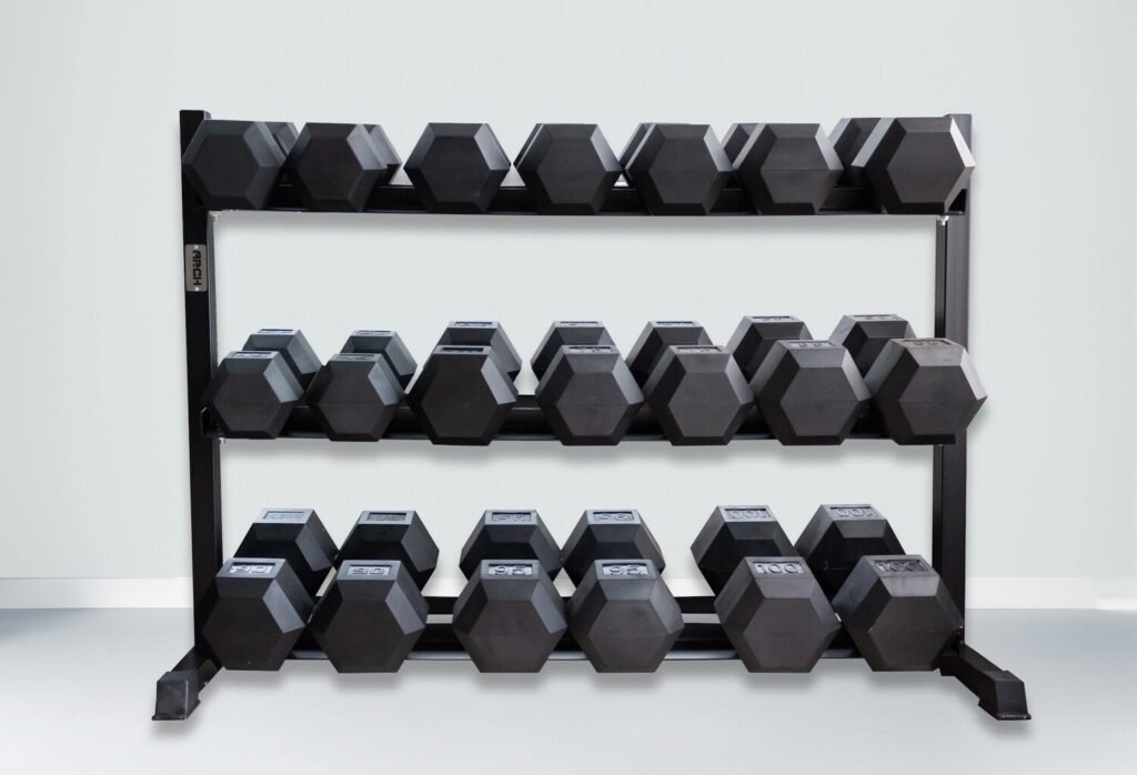 Arch Fitness Dumbbells on 11 gauge steel rack